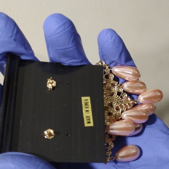 Women's Gold-tone Diamond Shape Filigree Design Beaded Drop Dangle Earrings, #6 - Picture 5 of 5